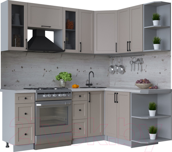 Изображение товара Кухонный гарнитур Интерлиния Тренд 1.5x2.1 правая (луна/луна/бискайская сосна)