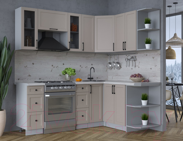 Изображение товара Кухонный гарнитур Интерлиния Тренд 1.5x2.1 правая (луна/луна/бискайская сосна)