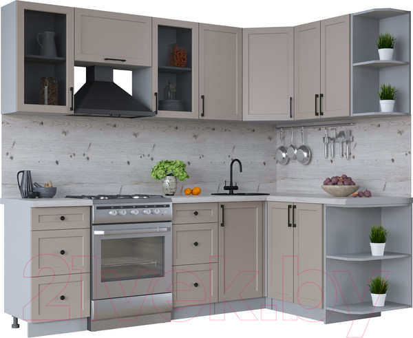 Изображение товара Кухонный гарнитур Интерлиния Тренд 1.5x2.4 правая (луна/луна/бискайская сосна)