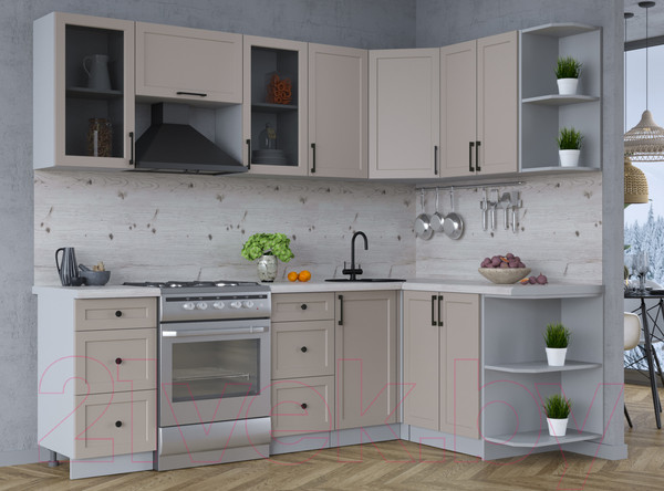 Изображение товара Кухонный гарнитур Интерлиния Тренд 1.5x2.4 правая (луна/луна/бискайская сосна)