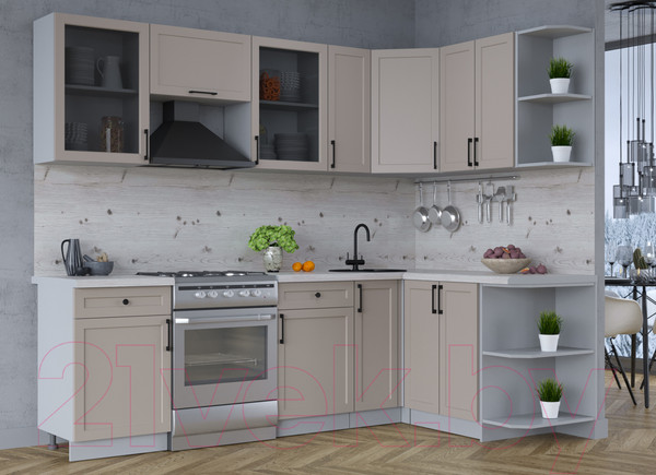 Изображение товара Кухонный гарнитур Интерлиния Тренд 1.5x2.5 правая (луна/луна/бискайская сосна)