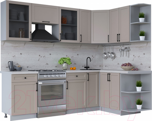 Изображение товара Кухонный гарнитур Интерлиния Тренд 1.5x2.5 правая (луна/луна/бискайская сосна)