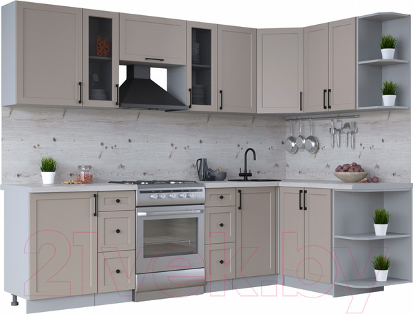 Изображение товара Кухонный гарнитур Интерлиния Тренд 1.5x2.7 правая (луна/луна/бискайская сосна)