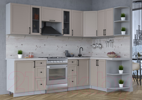 Изображение товара Кухонный гарнитур Интерлиния Тренд 1.5x2.7 правая (луна/луна/бискайская сосна)