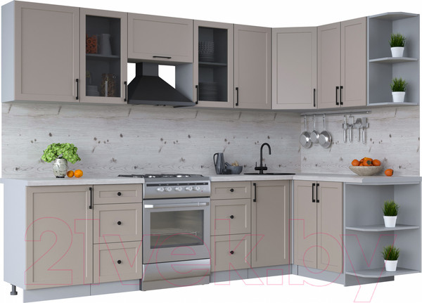 Изображение товара Кухонный гарнитур Интерлиния Тренд 1.5x2.9 правая (луна/луна/бискайская сосна)