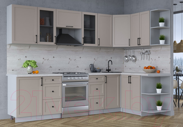 Изображение товара Кухонный гарнитур Интерлиния Тренд 1.5x2.9 правая (луна/луна/бискайская сосна)