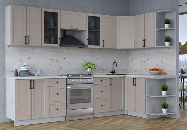 Изображение товара Кухонный гарнитур Интерлиния Тренд 1.5x3.0 правая (луна/луна/бискайская сосна)