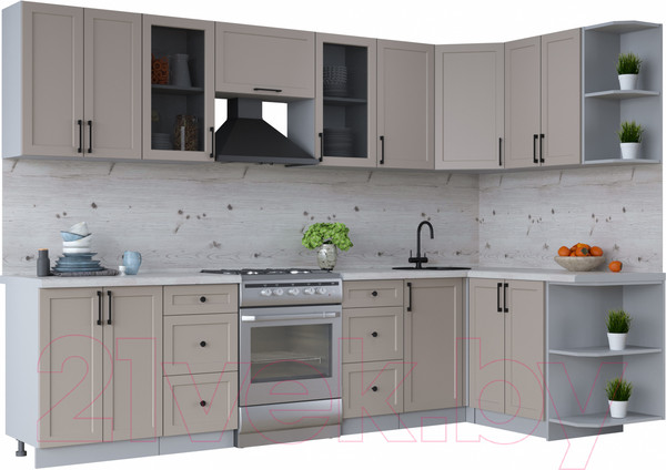 Изображение товара Кухонный гарнитур Интерлиния Тренд 1.5x3.0 правая (луна/луна/бискайская сосна)