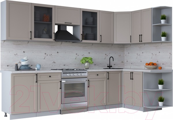 Изображение товара Кухонный гарнитур Интерлиния Тренд 1.5x3.1 правая (луна/луна/бискайская сосна)