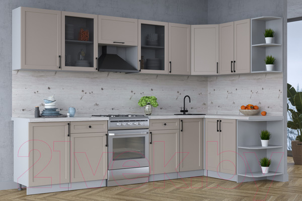 Изображение товара Кухонный гарнитур Интерлиния Тренд 1.5x3.1 правая (луна/луна/бискайская сосна)