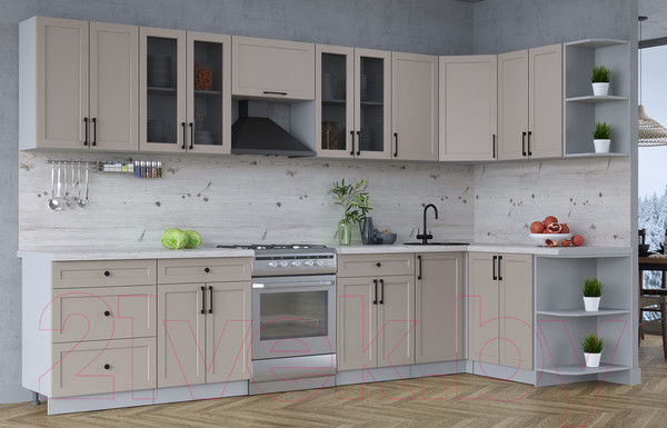 Изображение товара Кухонный гарнитур Интерлиния Тренд 1.5x3.4 правая (луна/луна/бискайская сосна)