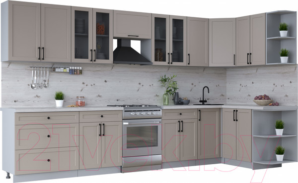 Изображение товара Кухонный гарнитур Интерлиния Тренд 1.5x3.6 правая (луна/луна/бискайская сосна)