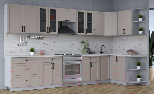 Изображение товара Кухонный гарнитур Интерлиния Тренд 1.5x3.6 правая (луна/луна/бискайская сосна)