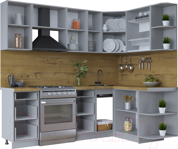 Изображение товара Кухонный гарнитур Интерлиния Тренд 1.5x2.3 правая (мята/мята/дуб бунратти)