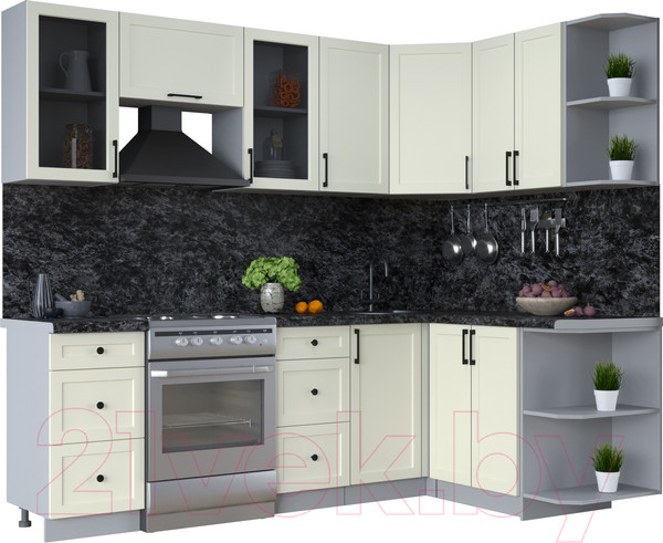 Изображение товара Кухонный гарнитур Интерлиния Тренд 1.5x2.4 правая (белый/белый/кастилло темный)