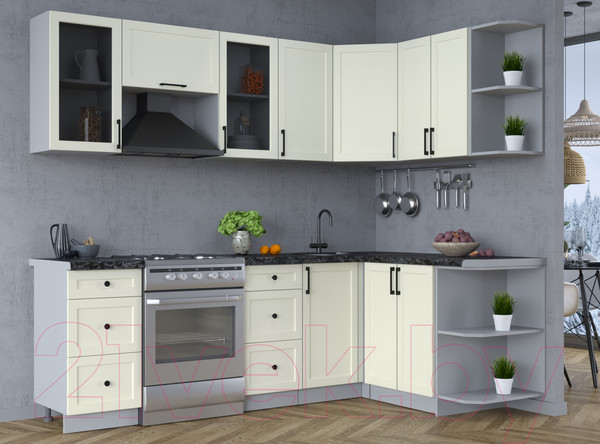 Изображение товара Кухонный гарнитур Интерлиния Тренд 1.5x2.4 правая (белый/белый/кастилло темный)