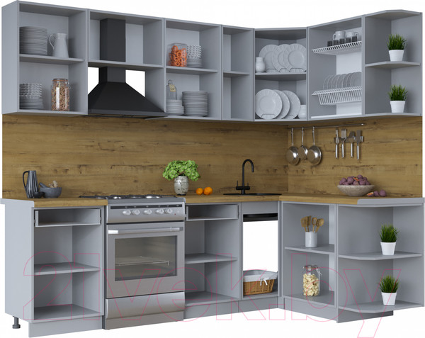 Изображение товара Кухонный гарнитур Интерлиния Тренд 1.5x2.5 правая (мята/белый/бискайская сосна)