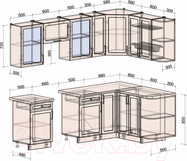 Изображение товара Кухонный гарнитур Интерлиния Тренд 1.5x2.5 правая (мята/белый/бискайская сосна)