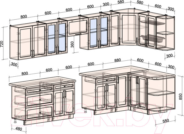 Изображение товара Кухонный гарнитур Интерлиния Тренд 1.5x3.5 правая (мята/белый/бискайская сосна)