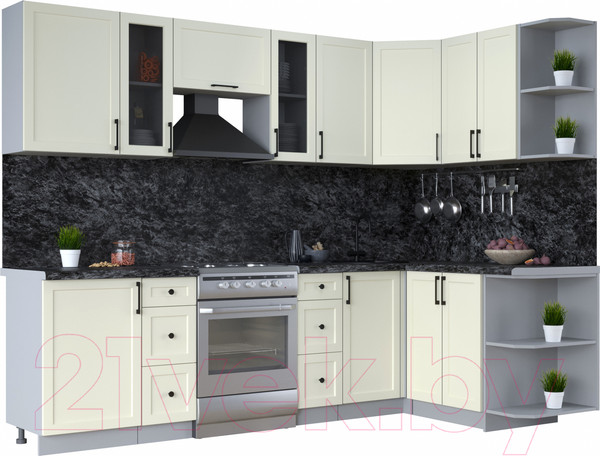 Изображение товара Кухонный гарнитур Интерлиния Тренд 1.5x2.7 правая (белый/белый/кастилло темный)