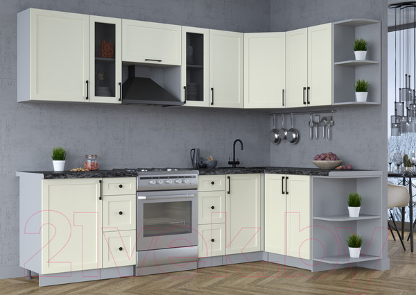 Изображение товара Кухонный гарнитур Интерлиния Тренд 1.5x2.7 правая (белый/белый/кастилло темный)