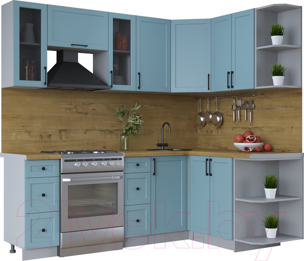 Изображение товара Кухонный гарнитур Интерлиния Тренд 1.5x2.2 правая (океан/океан/дуб бунратти)