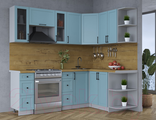 Изображение товара Кухонный гарнитур Интерлиния Тренд 1.5x2.2 правая (океан/океан/дуб бунратти)