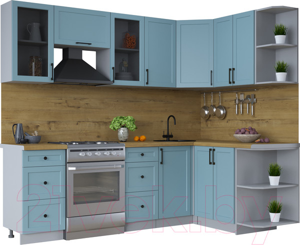 Изображение товара Кухонный гарнитур Интерлиния Тренд 1.5x2.4 правая (океан/океан/дуб бунратти)
