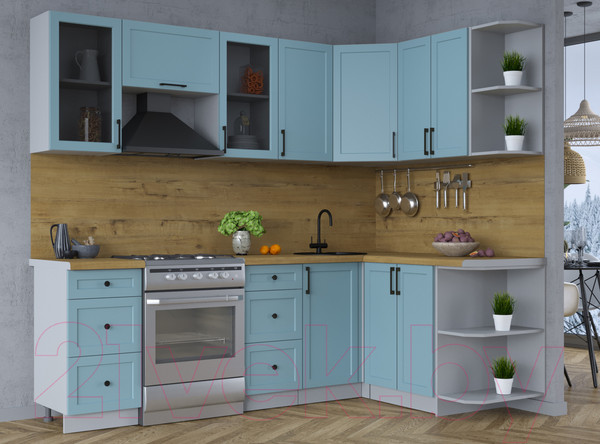 Изображение товара Кухонный гарнитур Интерлиния Тренд 1.5x2.4 правая (океан/океан/дуб бунратти)