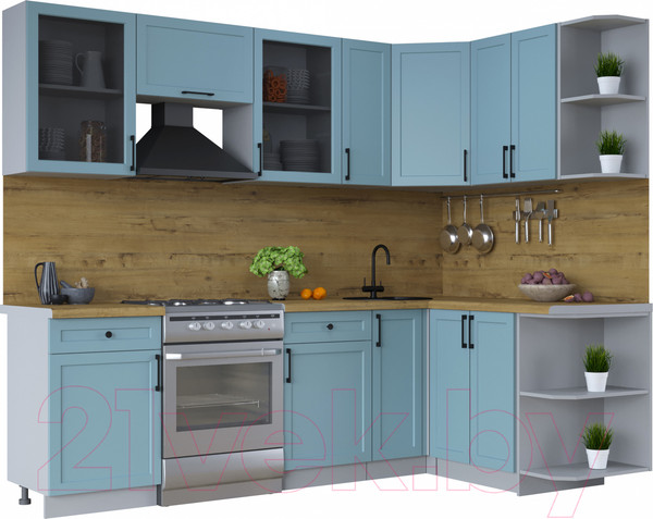 Изображение товара Кухонный гарнитур Интерлиния Тренд 1.5x2.5 правая (океан/океан/дуб бунратти)