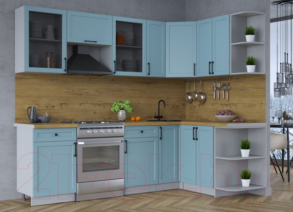 Изображение товара Кухонный гарнитур Интерлиния Тренд 1.5x2.5 правая (океан/океан/дуб бунратти)