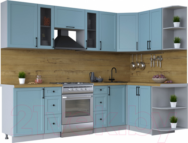 Изображение товара Кухонный гарнитур Интерлиния Тренд 1.5x2.7 правая (океан/океан/дуб бунратти)