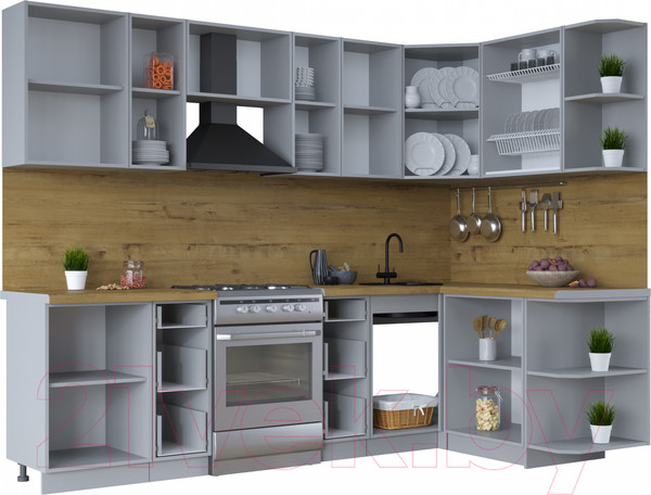 Изображение товара Кухонный гарнитур Интерлиния Тренд 1.5x2.7 правая (океан/океан/дуб бунратти)