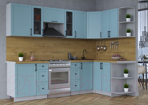 Изображение товара Кухонный гарнитур Интерлиния Тренд 1.5x2.7 правая (океан/океан/дуб бунратти)