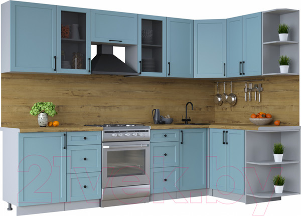 Изображение товара Кухонный гарнитур Интерлиния Тренд 1.5x2.9 правая (океан/океан/дуб бунратти)
