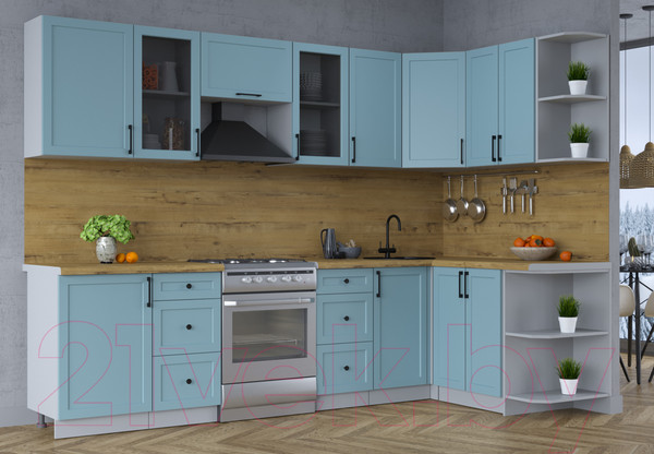 Изображение товара Кухонный гарнитур Интерлиния Тренд 1.5x2.9 правая (океан/океан/дуб бунратти)