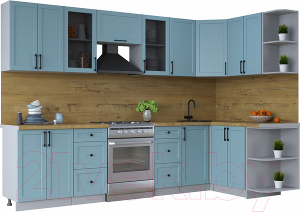 Изображение товара Кухонный гарнитур Интерлиния Тренд 1.5x3.0 правая (океан/океан/дуб бунратти)