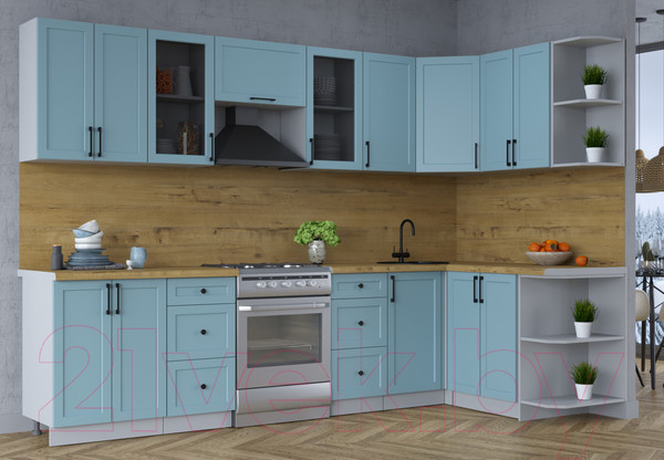 Изображение товара Кухонный гарнитур Интерлиния Тренд 1.5x3.0 правая (океан/океан/дуб бунратти)