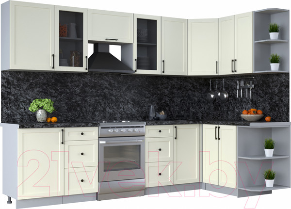 Изображение товара Кухонный гарнитур Интерлиния Тренд 1.5x2.9 правая (белый/белый/кастилло темный)