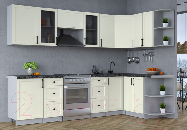 Изображение товара Кухонный гарнитур Интерлиния Тренд 1.5x2.9 правая (белый/белый/кастилло темный)