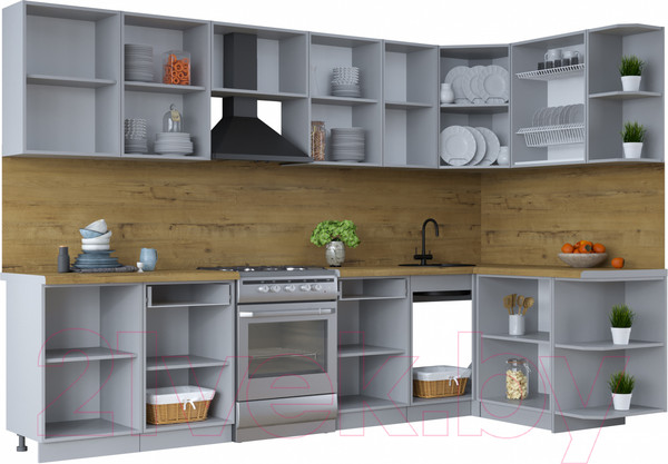 Изображение товара Кухонный гарнитур Интерлиния Тренд 1.5x3.1 правая (океан/океан/дуб бунратти)