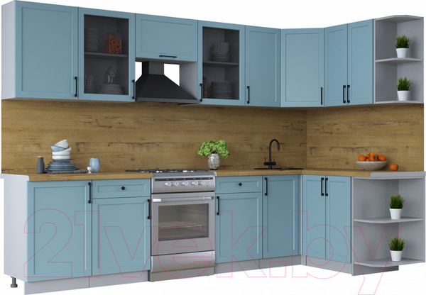 Изображение товара Кухонный гарнитур Интерлиния Тренд 1.5x3.1 правая (океан/океан/дуб бунратти)
