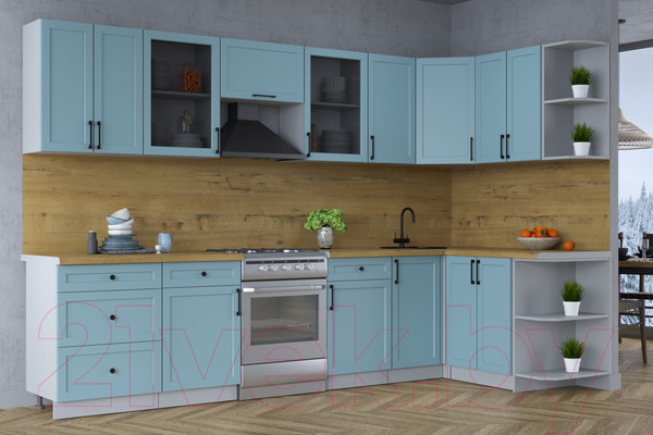 Изображение товара Кухонный гарнитур Интерлиния Тренд 1.5x3.2 правая (океан/океан/дуб бунратти)