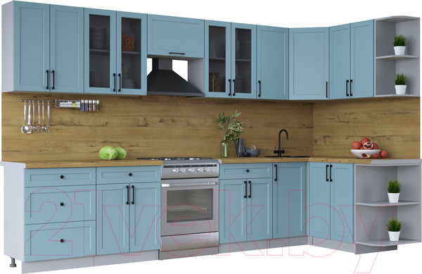 Изображение товара Кухонный гарнитур Интерлиния Тренд 1.5x3.4 правая (океан/океан/дуб бунратти)