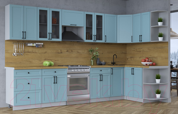 Изображение товара Кухонный гарнитур Интерлиния Тренд 1.5x3.4 правая (океан/океан/дуб бунратти)