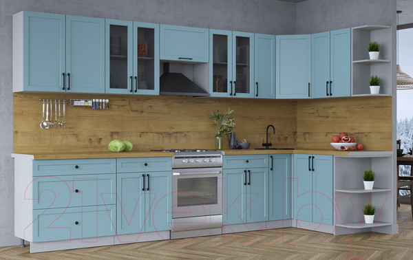 Изображение товара Кухонный гарнитур Интерлиния Тренд 1.5x3.5 правая (океан/океан/дуб бунратти)