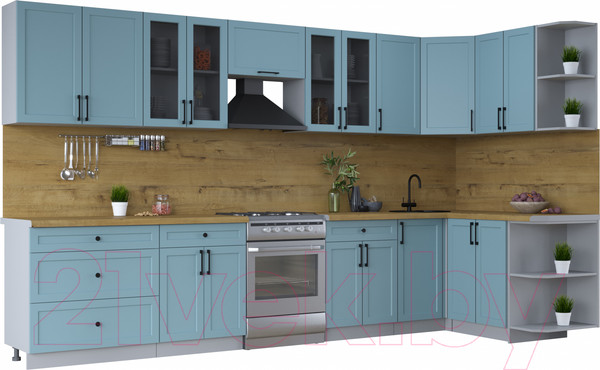Изображение товара Кухонный гарнитур Интерлиния Тренд 1.5x3.6 правая (океан/океан/дуб бунратти)