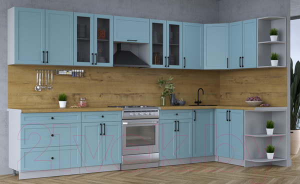 Изображение товара Кухонный гарнитур Интерлиния Тренд 1.5x3.6 правая (океан/океан/дуб бунратти)