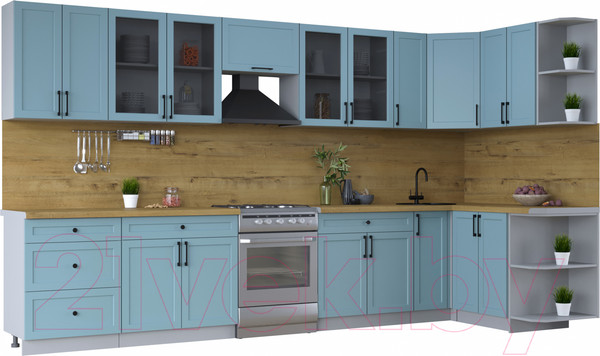 Изображение товара Кухонный гарнитур Интерлиния Тренд 1.5x3.7 правая (океан/океан/дуб бунратти)