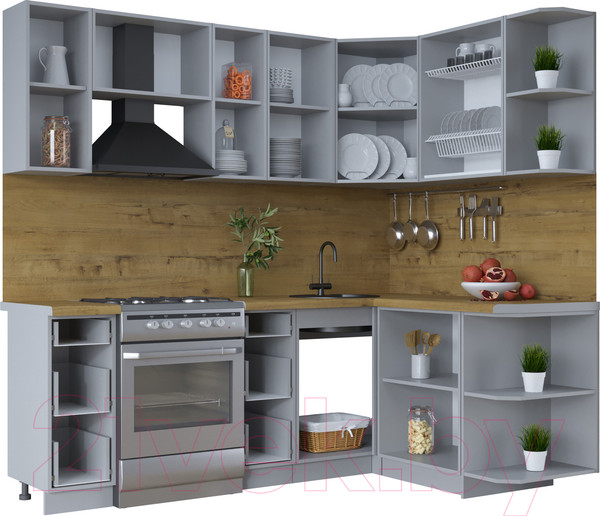 Изображение товара Кухонный гарнитур Интерлиния Тренд 1.5x2.2 правая (пепел/пепел/опал светлый)